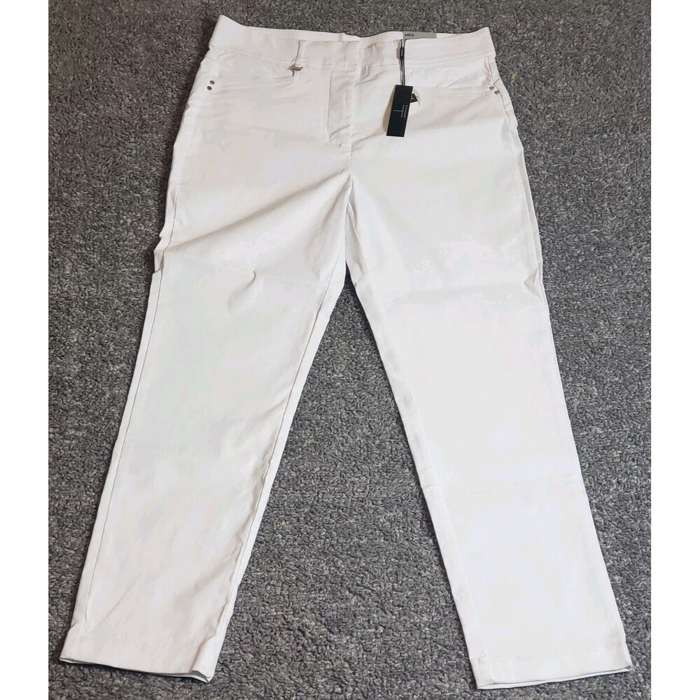 T  Tahari Pants Bright White Sz L Straight Leg Tummy Control Tech. NWT